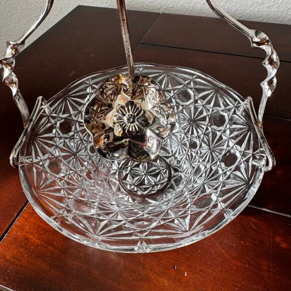 VTG Queen Anne Cut Glass Starburst Silver Plate Spoon Holder Relish Dish 3pcs - Picture 2 of 15